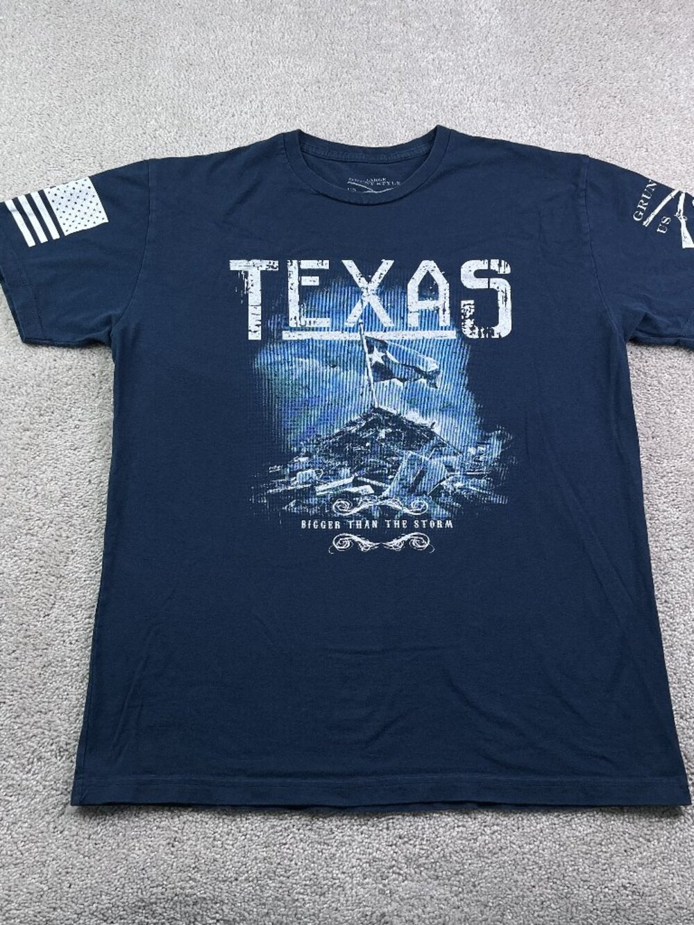 Grunt Style Shirt Mens Large Blue Texas Bigger Than The Storm Logo Patriotic